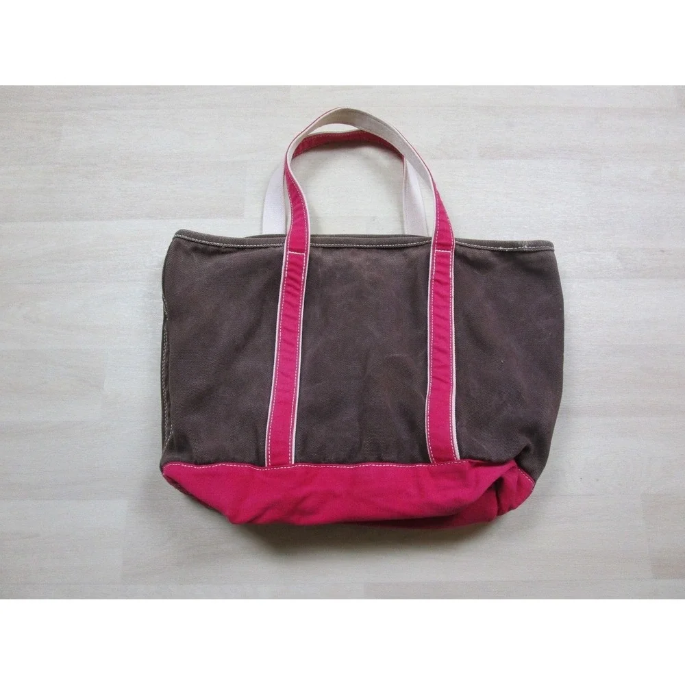 Vintage Y2K Lands End Tote Bag Heavyweight‎ Canvas Brown Pink 